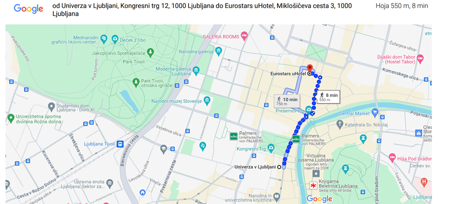 Google maps - pot od hotela do Univerze